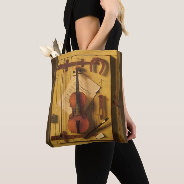 Still Life Violin and Music by William Harnett Tote Bag (Close Up)