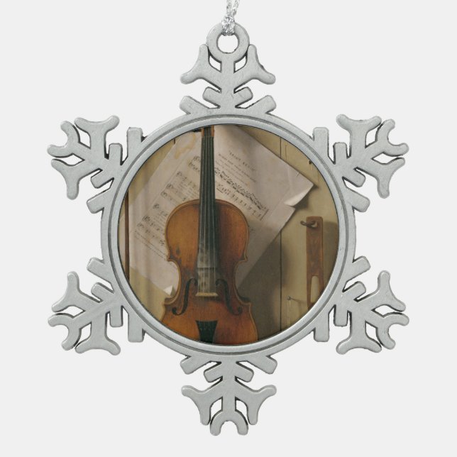 Still Life, Violin and Music Snowflake Pewter Christmas Ornament (Front)