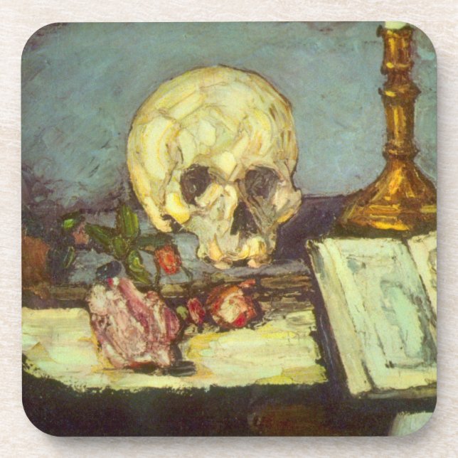 Still Life w Skull, Candle, Book By Paul Cezanne Coaster (Front)