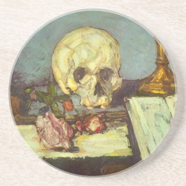Still Life w Skull, Candle, Book By Paul Cezanne Coaster (Front)