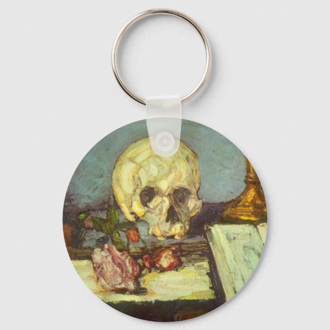 Still Life w Skull, Candle, Book By Paul Cezanne Key Ring (Front)