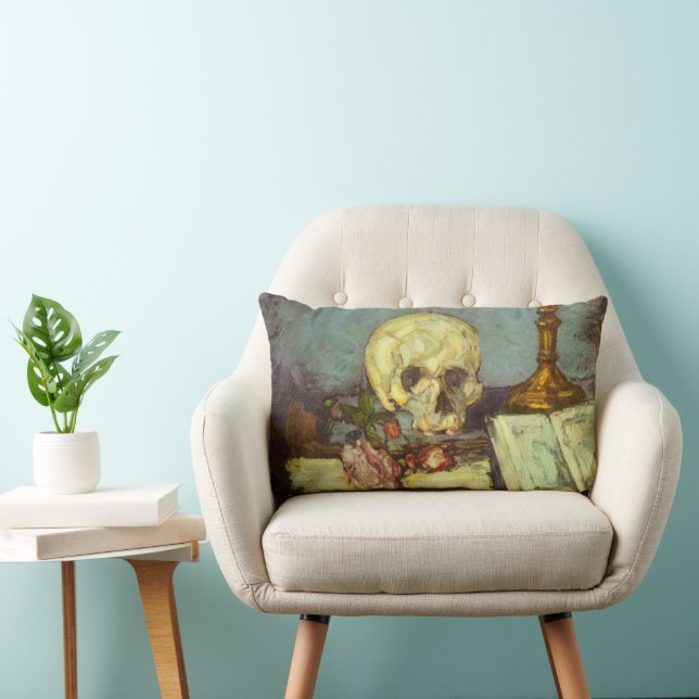 Still Life w Skull, Candle, Book By Paul Cezanne Lumbar Cushion (Chair)