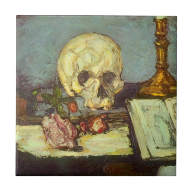 Still Life w Skull, Candle, Book By Paul Cezanne Tile (Front)