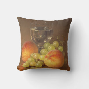 Still Life, Wineglass, Two Peaches, Fruit and Wine Cushion