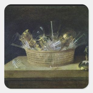 Still Life with a Basket of Glasses, 1644 Square Sticker