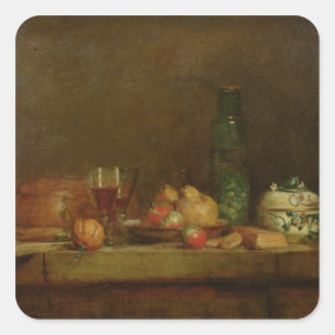 Still Life with a Bottle of Olives, 1760 Square Sticker