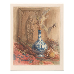 Still life with a Chinese vase and dried sunflower Photo Print