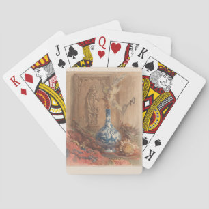 Still life with a Chinese vase and dried sunflower Playing Cards