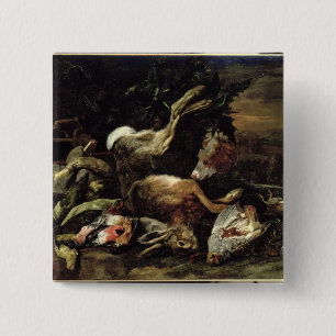 Still Life with a Hare, Song Birds and a Bird Net 15 Cm Square Badge