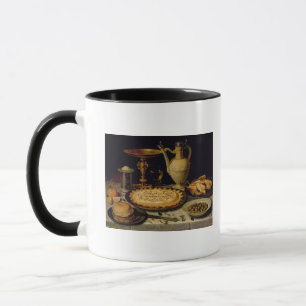 Still life with a tart,chicken, bread and olives mug