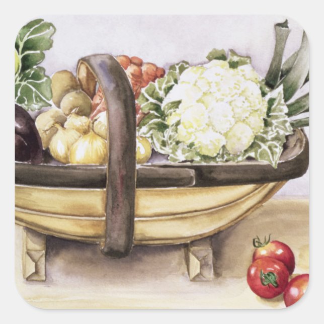 Still life with a trug of vegetables 1996 square sticker (Front)