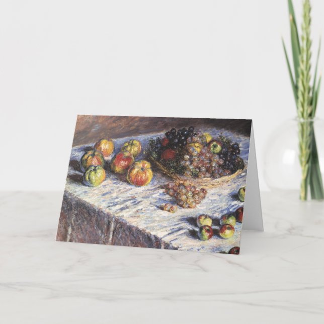 Still Life with Apples and Grapes by Claude Monet Holiday Card (Front)