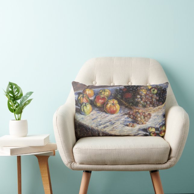 Still Life with Apples and Grapes by Claude Monet Lumbar Cushion (Chair)