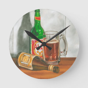 Still Life with Beer by Jennifer Goldberger Round Clock