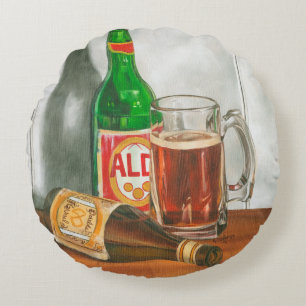 Still Life with Beer by Jennifer Goldberger Round Cushion