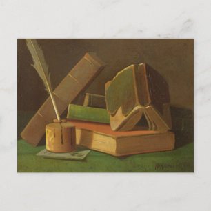 Still life with books and ink well postcard