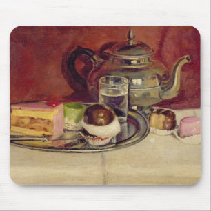 Still Life with Cakes and a Silver Teapot (oil on Mouse Pad