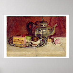 Still Life with Cakes and a Silver Teapot (oil on Poster