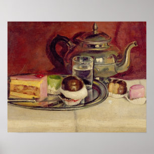 Still Life with Cakes and a Silver Teapot (oil on Poster