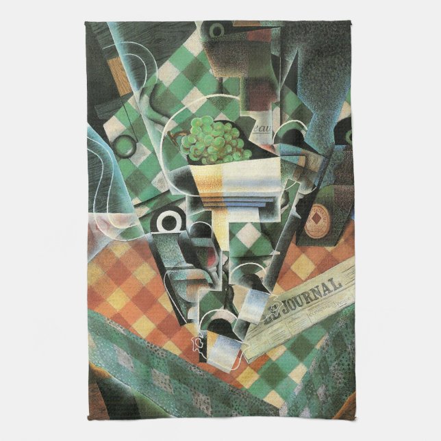 Still Life with Checked Tablecloth by Juan Gris Tea Towel (Vertical)