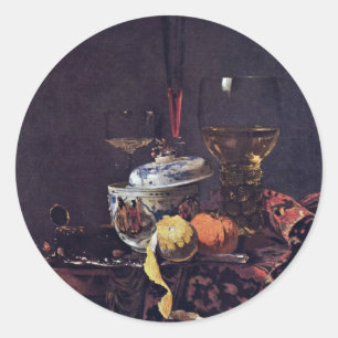 Still Life With Chinese Tureen By Kalf Willem Classic Round Sticker
