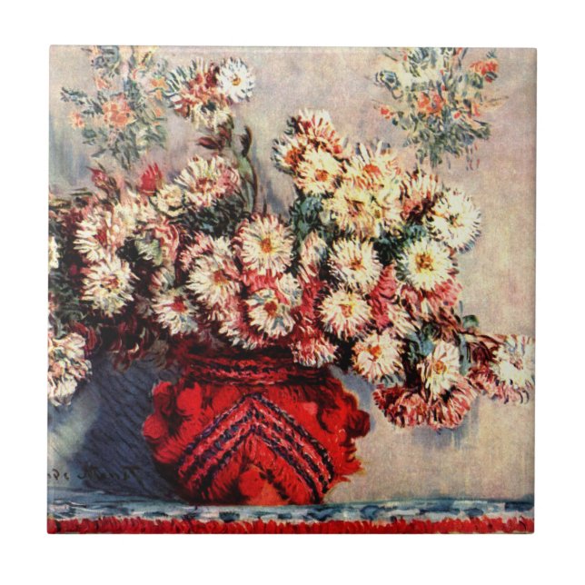 Still life with Chrysanthemums by Claude Monet Ceramic Tile (Front)