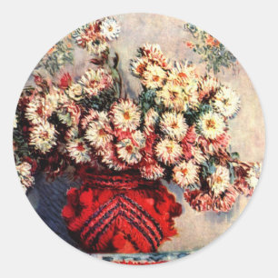 Still life with Chrysanthemums by Claude Monet Classic Round Sticker