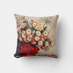 Still life with Chrysanthemums by Claude Monet Cushion