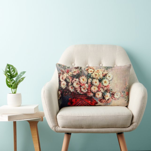 Still life with Chrysanthemums by Claude Monet Lumbar Cushion (Chair)