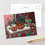 Still Life with Cyclamens | Henri Manguin Postcard<br><div class="desc">Nature morte aux cyclamens (1912) | Henri Manguin's Nature morte aux cyclamens (1912) presents a vibrant still life featuring a bouquet of cyclamen flowers and fruit. The flowers are depicted in bold, expressive colours, with pinks and purples set against a warm, rich background. Manguin’s distinctive Fauvist technique shines through in...</div>