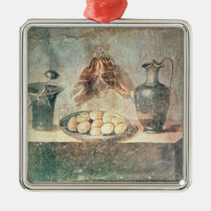 Still life with eggs and thrushes metal ornament