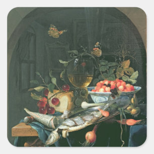 Still Life with Fish Platter Square Sticker
