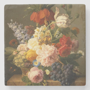 Still Life with Flowers and Fruit, 1827 Stone Coaster