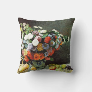 Still Life with Flowers and Fruit by Claude Monet Cushion
