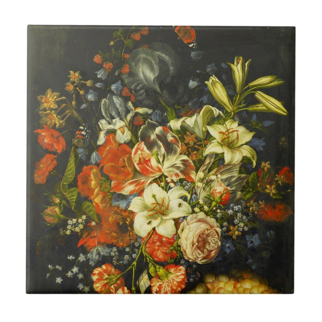 Still Life with Flowers and Fruit  Ceramic Tile (Front)