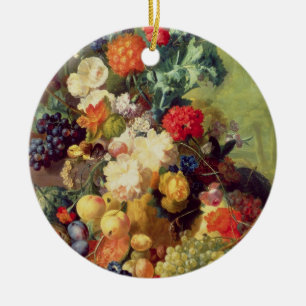 Still Life with Flowers and Fruit Ceramic Tree Decoration