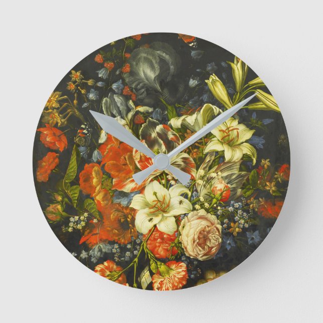 Still Life with Flowers and Fruit  Round Clock (Front)
