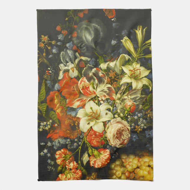 Still Life with Flowers and Fruit  Tea Towel (Vertical)
