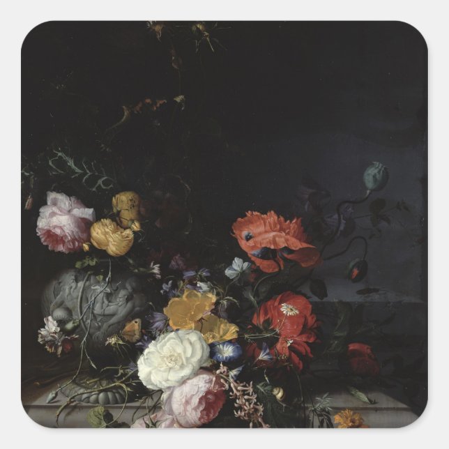 Still Life with Flowers and Insects Square Sticker (Front)