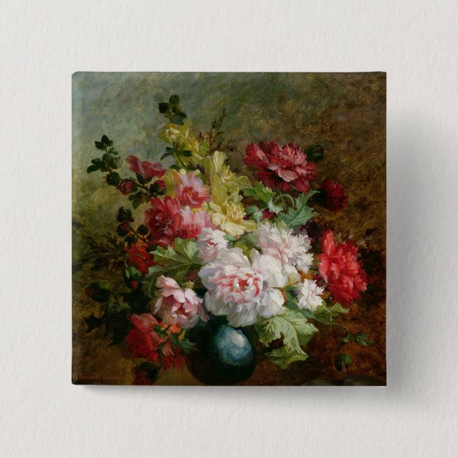 Still life with flowers and sheet music 15 cm square badge (Front)