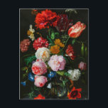Still Life with Flowers in a Glass Vase  Postcard<br><div class="desc">Still Life with Flowers in a Glass Vase(1650 - 1683) by Jan Davidsz Postcard. This picture shows a bunch of red white and pink flowers with a cat.</div>
