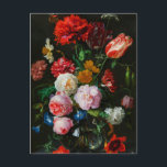 Still Life with Flowers in a Glass Vase  Postcard<br><div class="desc">Still Life with Flowers in a Glass Vase(1650 - 1683) by Jan Davidsz Postcard. This picture shows a bunch of red white and pink flowers with a cat.</div>