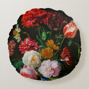 Still Life with Flowers in a Glass Vase  Round Cushion