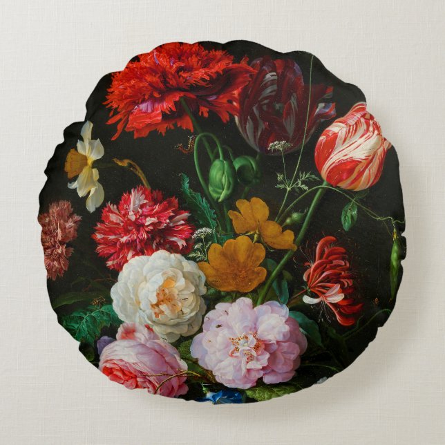 Still Life with Flowers in a Glass Vase  Round Cushion (Front)