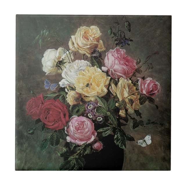 Still Life with Flowers in Vase by Olaf Hermansen Ceramic Tile (Front)