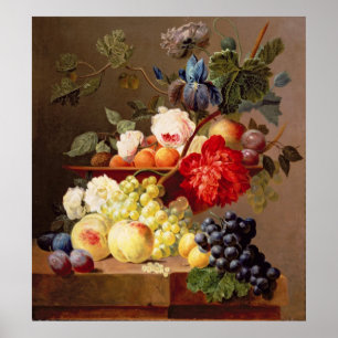 Still life with fruit and flowers poster