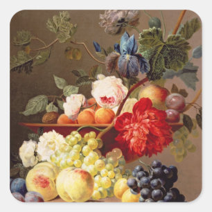 Still life with fruit and flowers square sticker