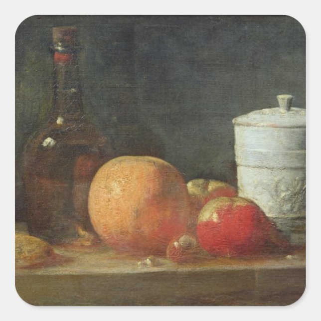 Still Life with Fruit and Wine Bottle Square Sticker (Front)