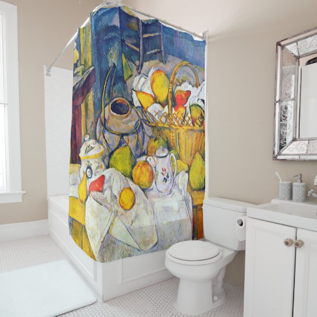 Still Life with Fruit Basket, Paul Cezanne Shower Curtain (In Situ)