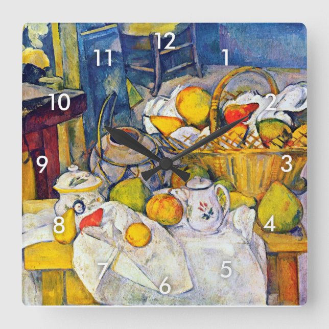 Still Life with Fruit Basket, Paul Cezanne Square Wall Clock (Front)